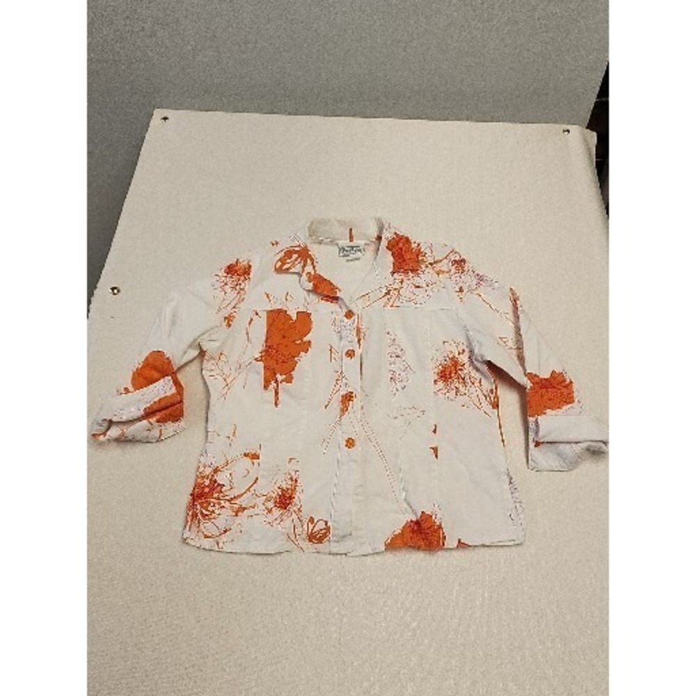 Patchington VTG Crop Button‎ Shirt 3/4 Sleeve Artist Flare Color Splash M USA